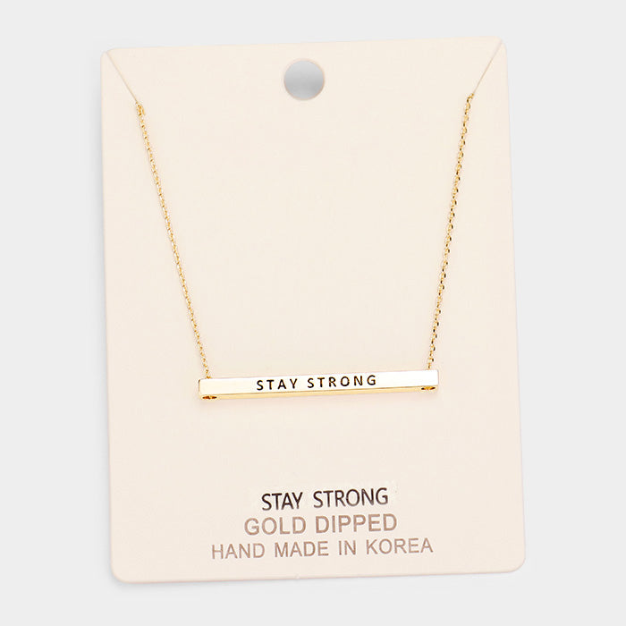 Madeline Love Gold 'Stay Strong' Horizontal Metal Bar Pendant Necklace - Necklaces