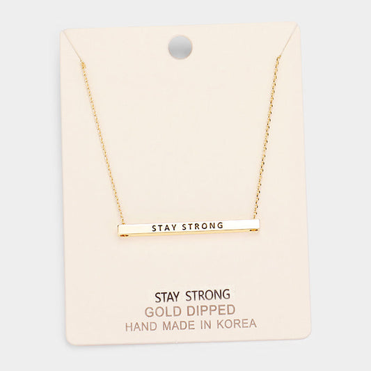 Madeline Love Gold 'Stay Strong' Horizontal Metal Bar Pendant Necklace - Necklaces