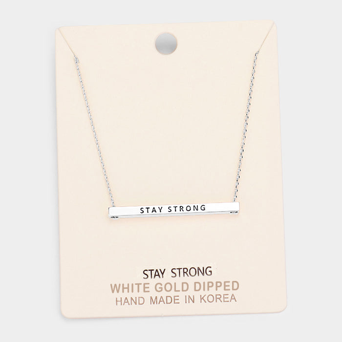 Madeline Love Rhodium, White Gold 'Stay Strong' Horizontal Metal Bar Pendant Necklace - Necklaces