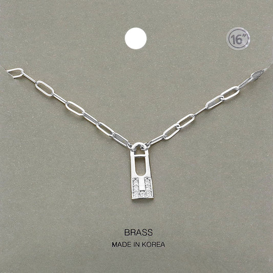 Madeline Love Rhodium Brass Metal Stone Paved Lock Pendant Necklace - Necklaces