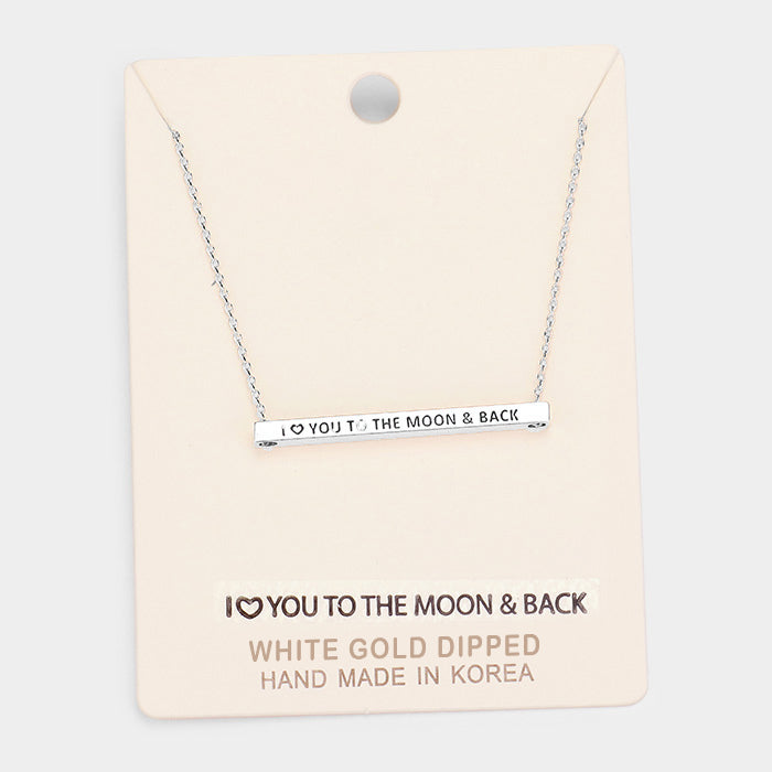 Madeline Love Rhodium, White Gold 'I Love You To the...' Horizontal Metal Bar Pendant Necklace - Necklaces
