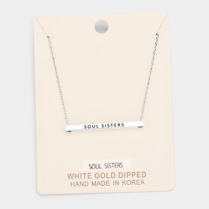 Madeline Love Rhodium, White Gold 'Soul Sisters' Horizontal Metal Bar Pendant Necklace - Necklaces