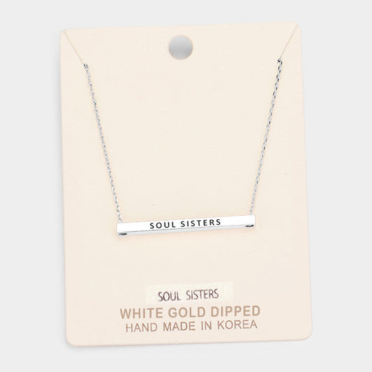 Madeline Love Rhodium, White Gold 'Soul Sisters' Horizontal Metal Bar Pendant Necklace - Necklaces
