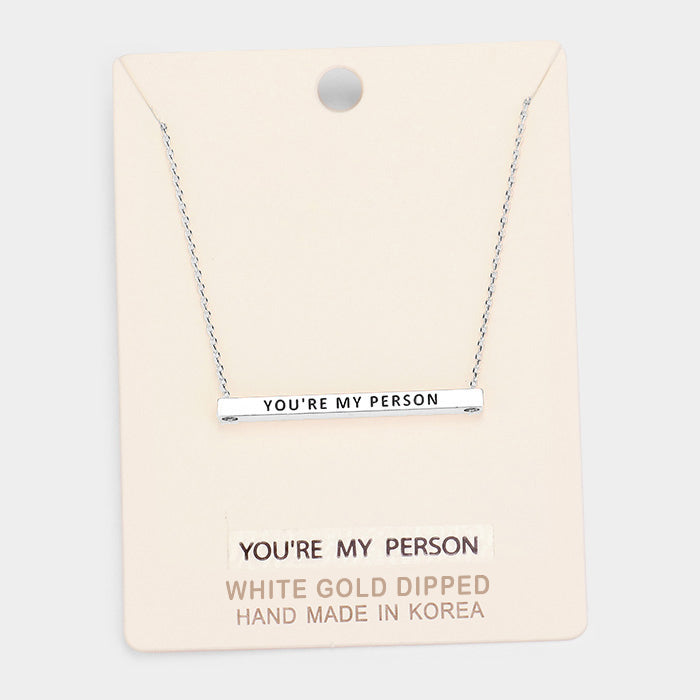 Madeline Love Rhodium, White Gold 'You're My Person' Horizontal Metal Bar Pendant Necklace - Necklaces