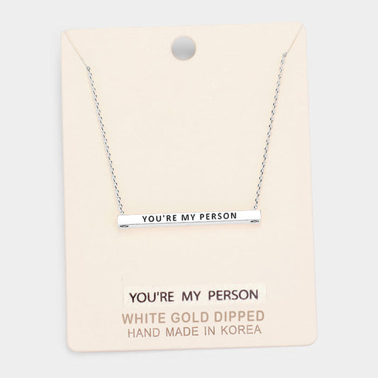 Madeline Love Rhodium, White Gold 'You're My Person' Horizontal Metal Bar Pendant Necklace - Necklaces