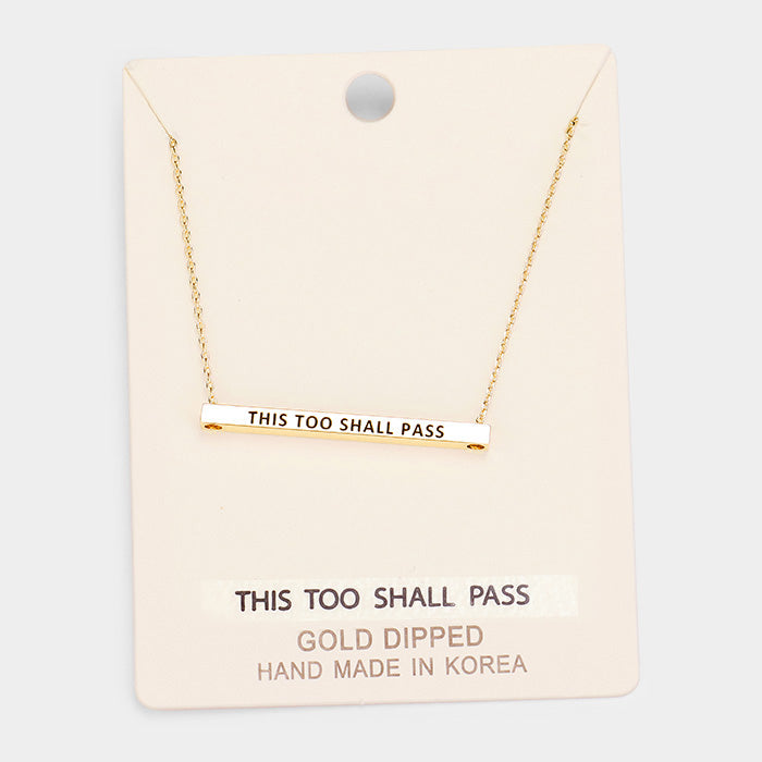 Madeline Love Gold 'This Too Shall Pass' Horizontal Metal Bar Pendant Necklace - Necklaces