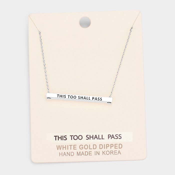 Madeline Love Rhodium, White Gold 'This Too Shall Pass' Horizontal Metal Bar Pendant Necklace - Necklaces