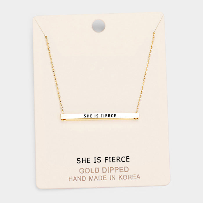 Madeline Love Gold 'She Is Fierce' Horizontal Metal Bar Pendant Necklace - Necklaces