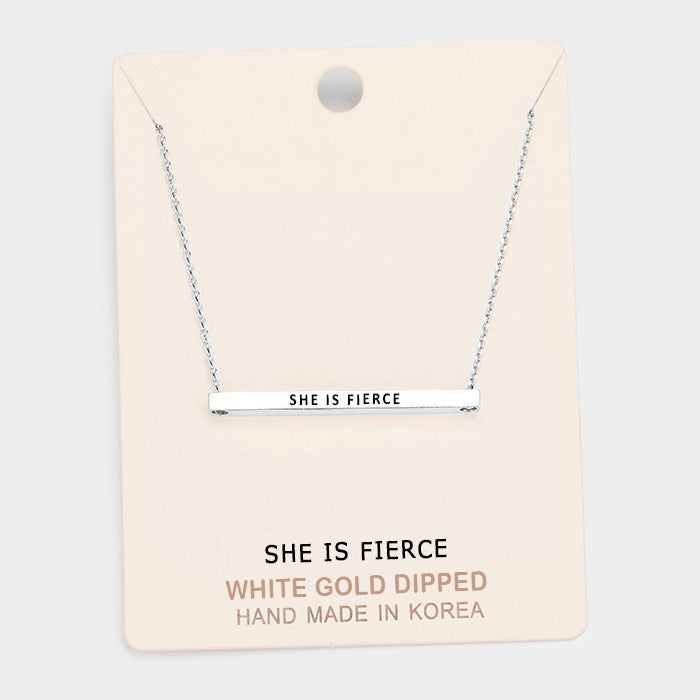 Madeline Love Rhodium 'She Is Fierce' Horizontal Metal Bar Pendant Necklace - Necklaces
