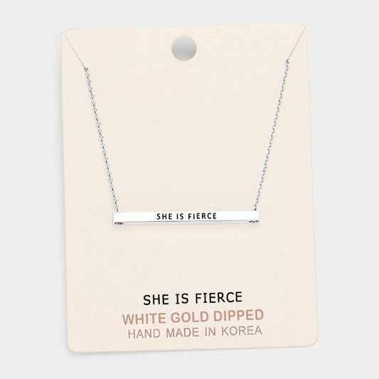 Madeline Love Rhodium 'She Is Fierce' Horizontal Metal Bar Pendant Necklace - Necklaces