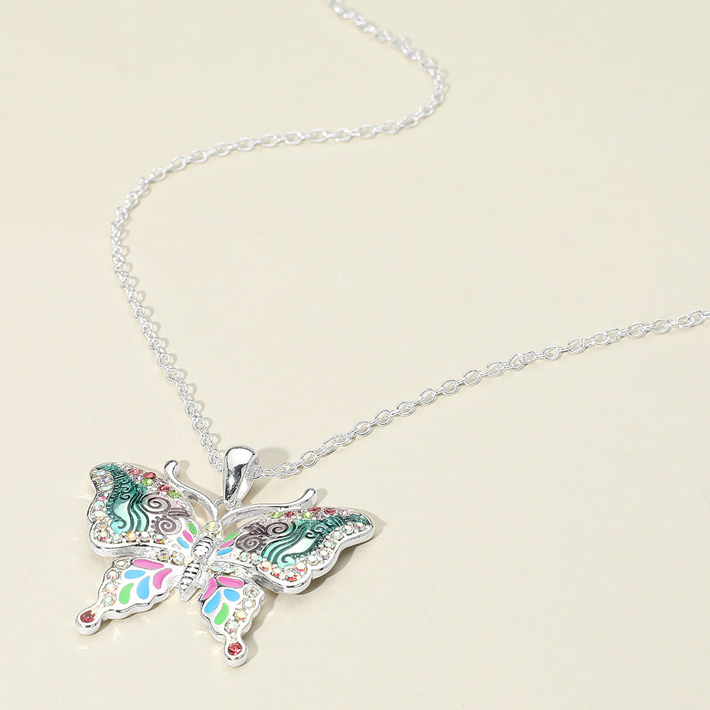 Madeline Love Antique Silver, Multi Antique Metal Enamel Butterfly Pendant Necklace - Jewelry