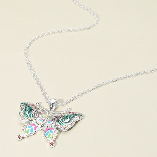 Madeline Love Antique Silver, Multi Antique Metal Enamel Butterfly Pendant Necklace - Jewelry