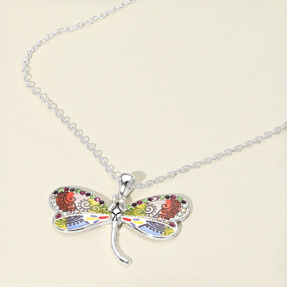 Madeline Love Antique Silver, Multi Antique Metal Enamel Dragonfly Pendant Necklace - Jewelry