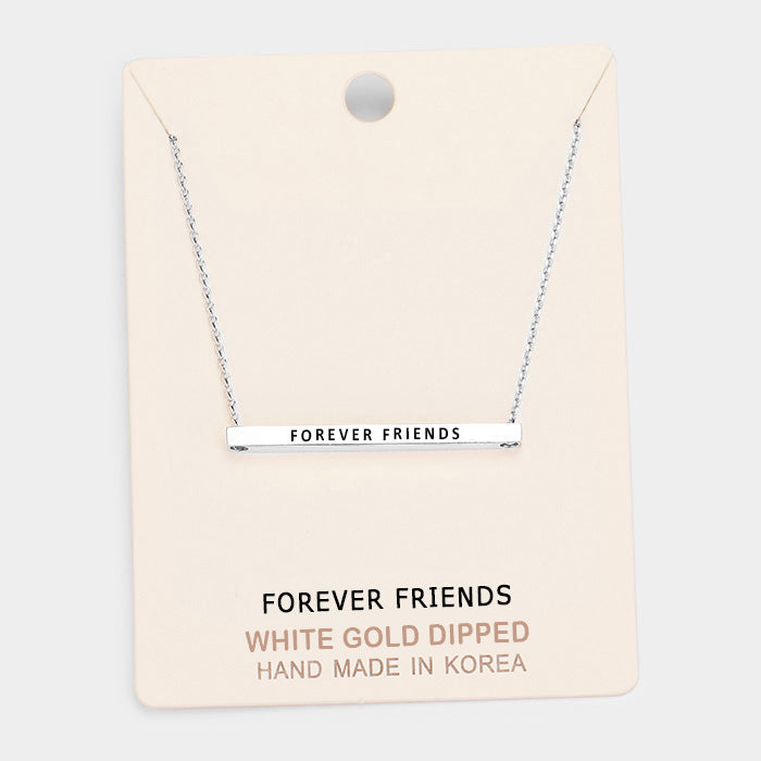 Madeline Love Rhodium 'Forever Friends' Horizontal Metal Bar Pendant Necklace - Necklaces