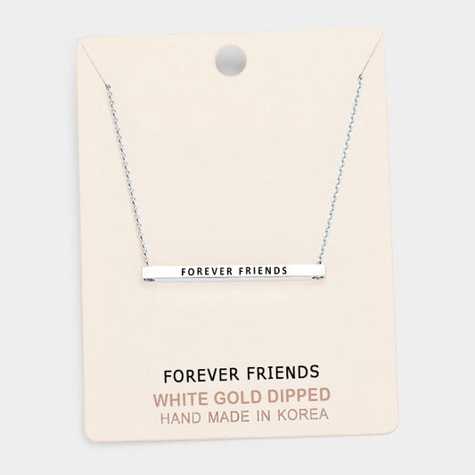 Madeline Love Rhodium 'Forever Friends' Horizontal Metal Bar Pendant Necklace - Necklaces