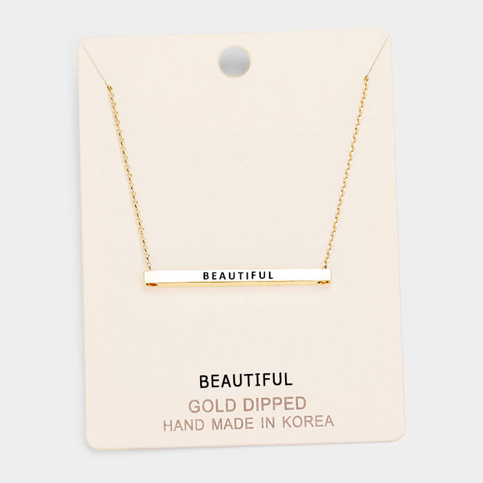 Madeline Love Gold 'Beautiful' Horizontal Metal Bar Pendant Necklace - Necklaces