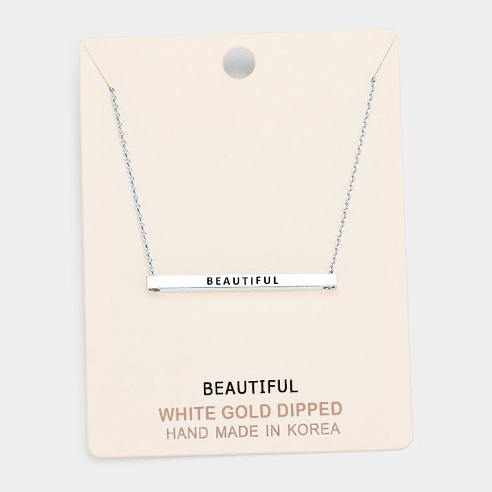 Madeline Love Rhodium 'Beautiful' Horizontal Metal Bar Pendant Necklace - Necklaces
