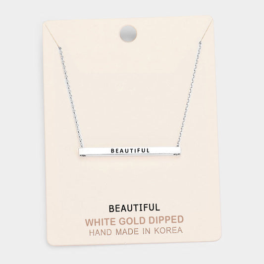 Madeline Love Rhodium 'Beautiful' Horizontal Metal Bar Pendant Necklace - Necklaces