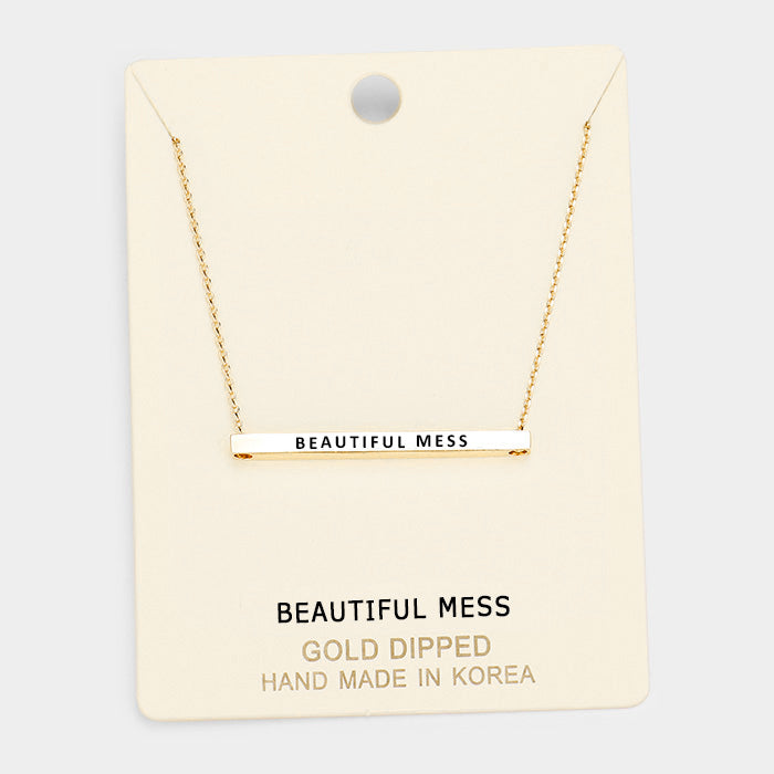 Madeline Love Gold 'Beautiful Mess' Horizontal Metal Bar Pendant Necklace - Necklaces