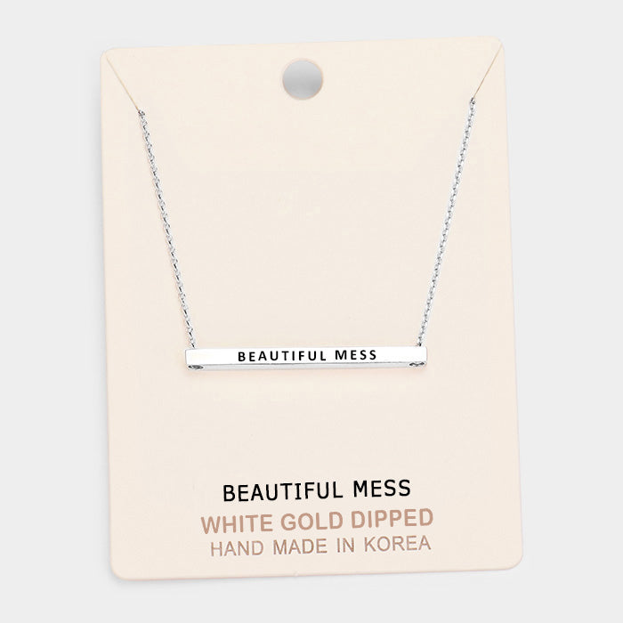 Madeline Love Rhodium 'Beautiful Mess' Horizontal Metal Bar Pendant Necklace - Necklaces