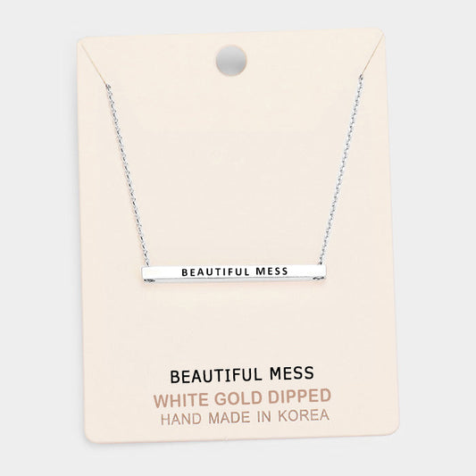 Madeline Love Rhodium 'Beautiful Mess' Horizontal Metal Bar Pendant Necklace - Necklaces