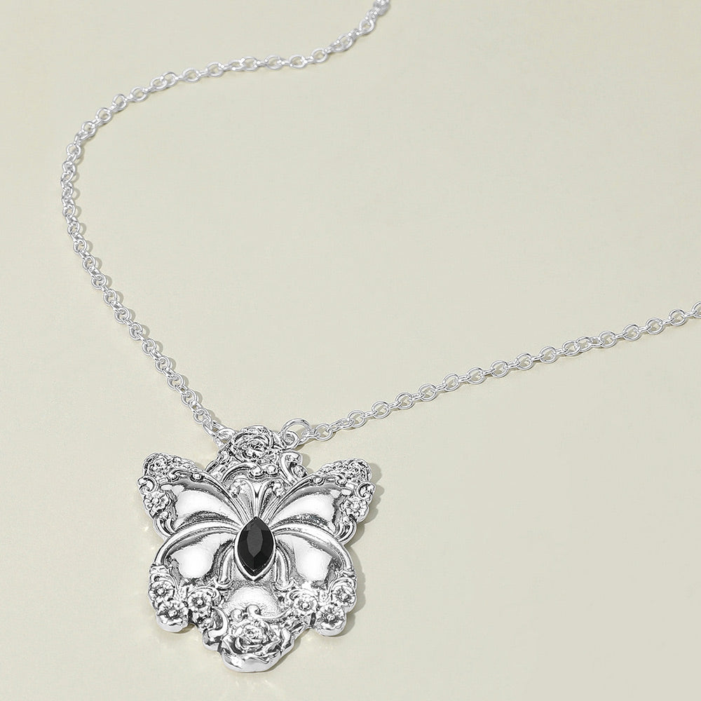 Madeline Love Antique Silver Marquise Stone Accent Antique Metal Butterfly Pendant Necklace - Jewelry
