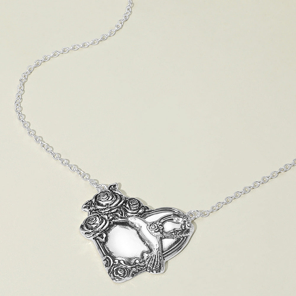 Madeline Love Antique Silver Antique Metal Rose Embossed Heart Pendant Necklace - Necklaces