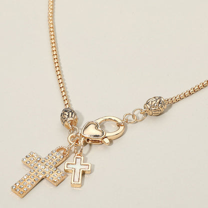 Madeline Love Gold Stone Paved Mother of Pearl Cross Charm Pendant Necklace - Necklaces
