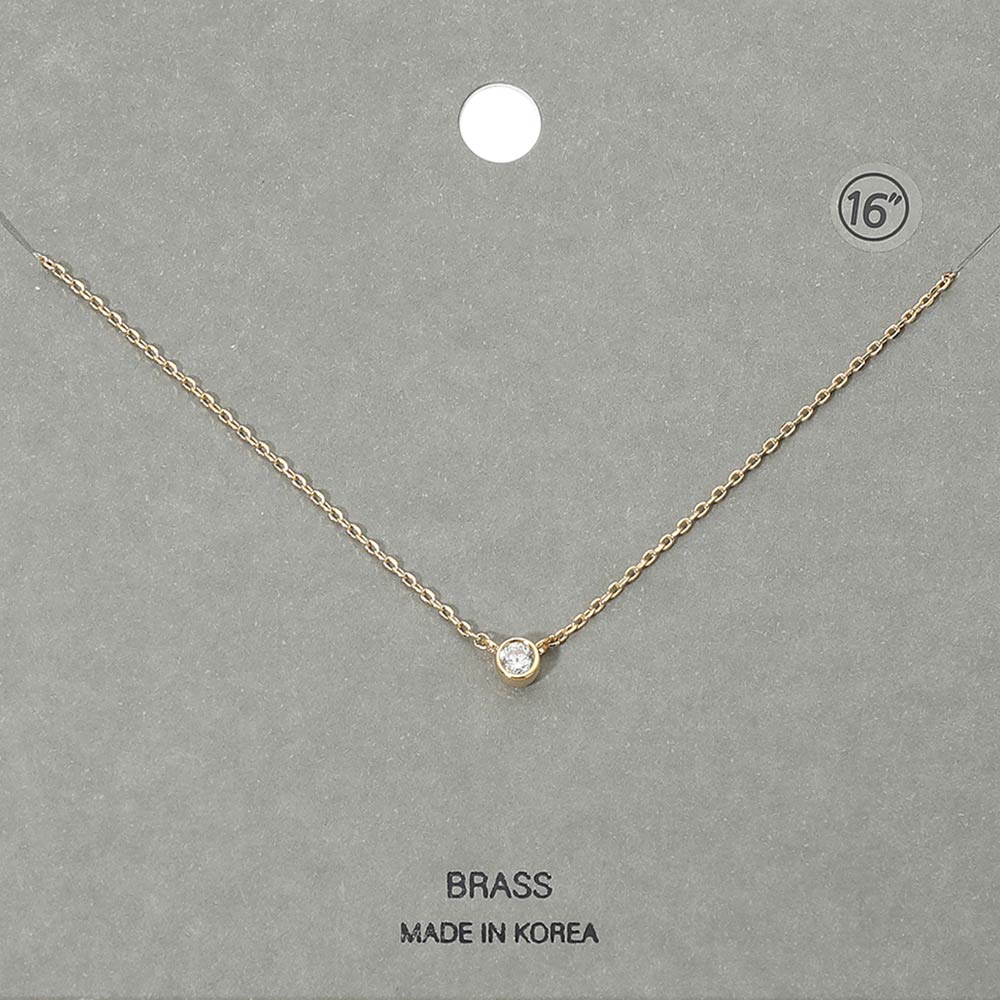Madeline Love Clear, Gold Minimal Round Stone Bezel Pendant Necklace - Jewelry