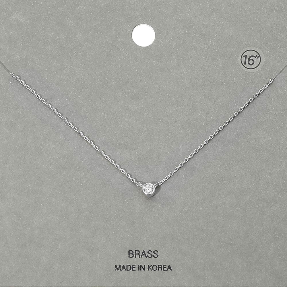 Madeline Love Clear, Rhodium Minimal Round Stone Bezel Pendant Necklace - Jewelry