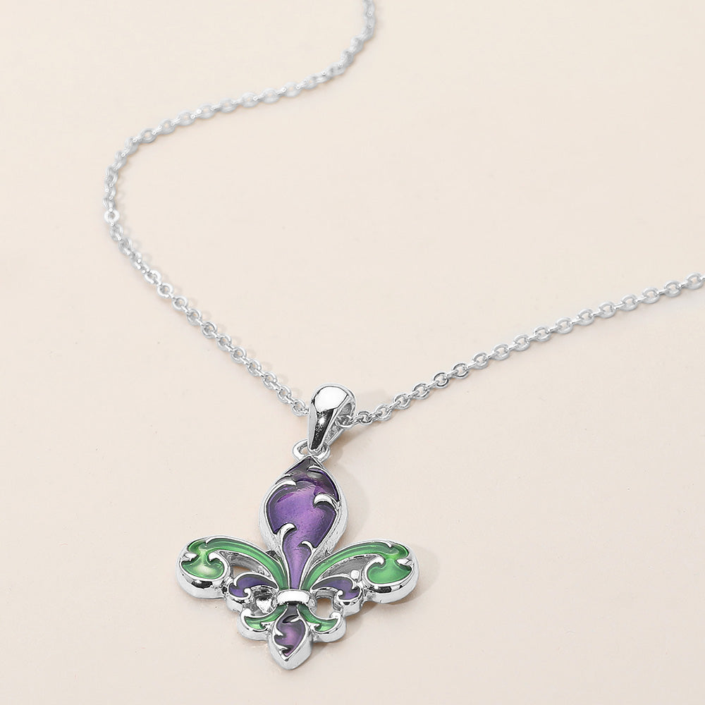 Multi, Silver Enamel Fleur de Lis Pendant Necklace