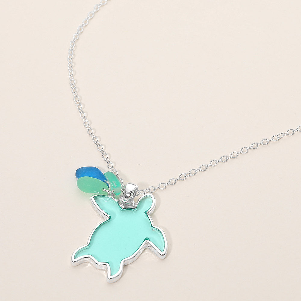 Madeline Love Blue, Silver Sea Glass Sea Turtle Pendant Necklace - Jewelry