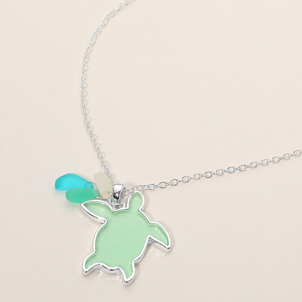 Madeline Love Green, Silver Sea Glass Sea Turtle Pendant Necklace - Jewelry