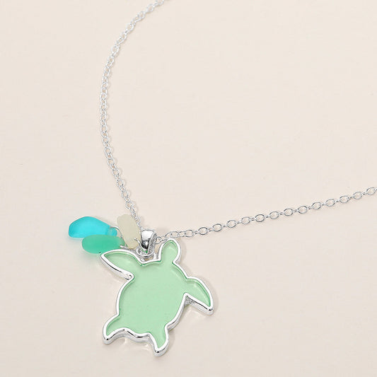 Madeline Love Green, Silver Sea Glass Sea Turtle Pendant Necklace - Jewelry