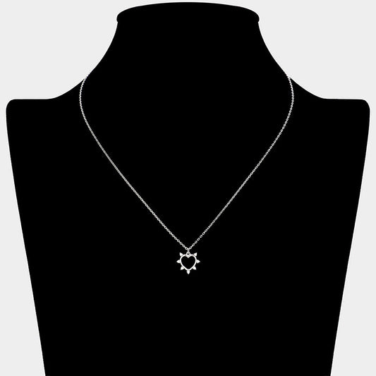 Stone Trim Brass Metal Open Heart Pendant Necklace