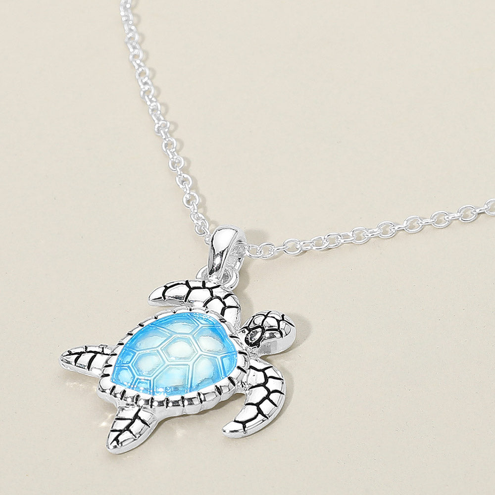 Madeline Love Antique Silver, Blue Sea Turtle Charm Pendant Necklace - Jewelry