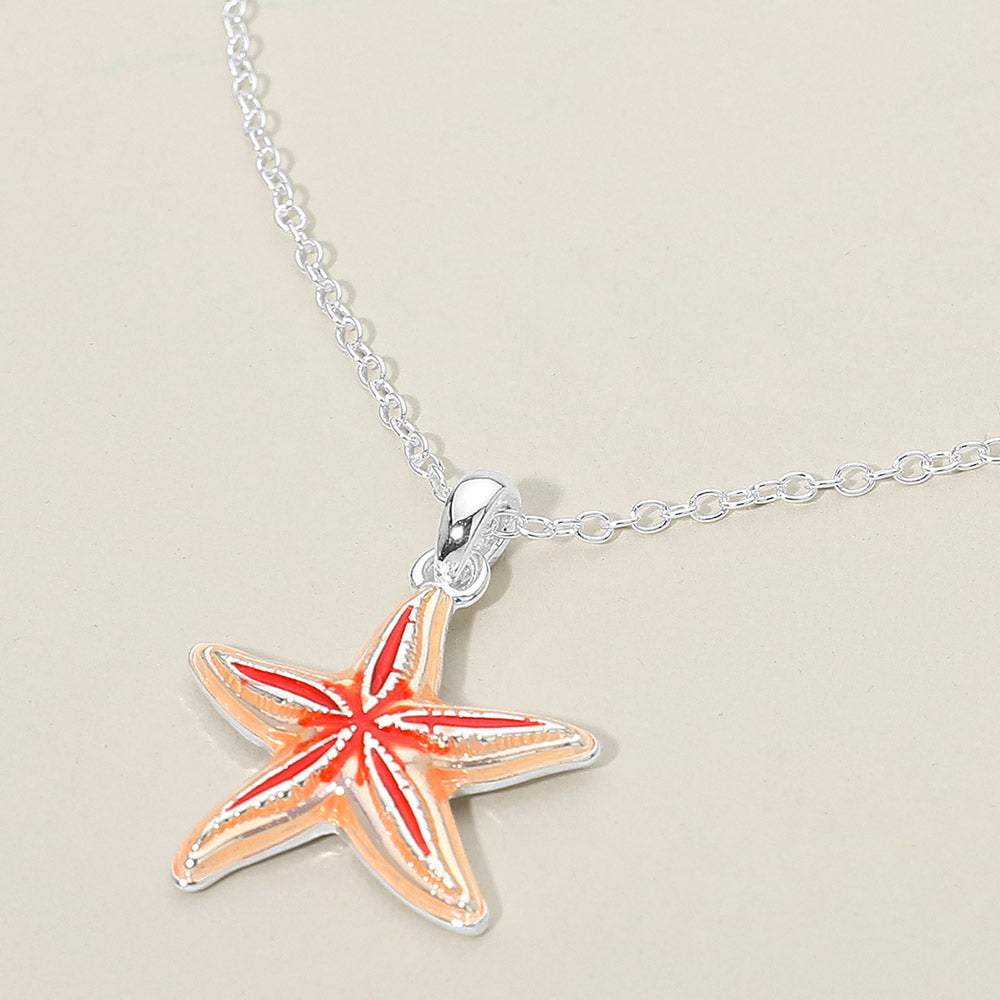 Madeline Love Red, Silver Starfish Charm Pendant Necklace - Jewelry