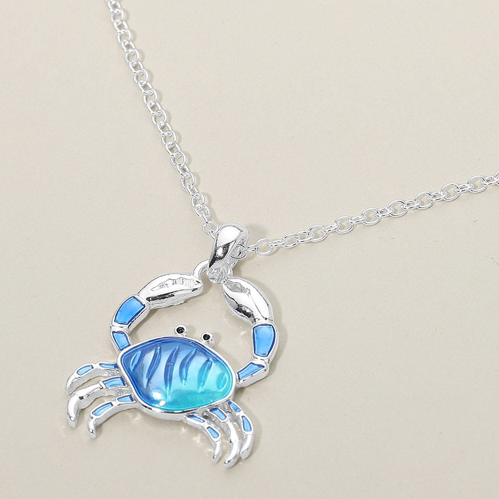 Madeline Love Blue, Silver Crab Charm Pendant Necklace - Jewelry