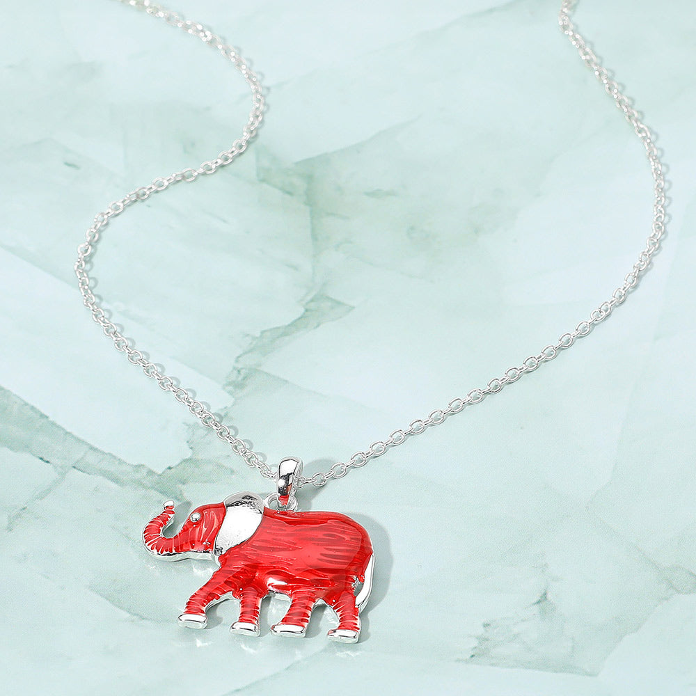 Madeline Love Red, Silver Enamel Elephant Pendant Necklace - Jewelry