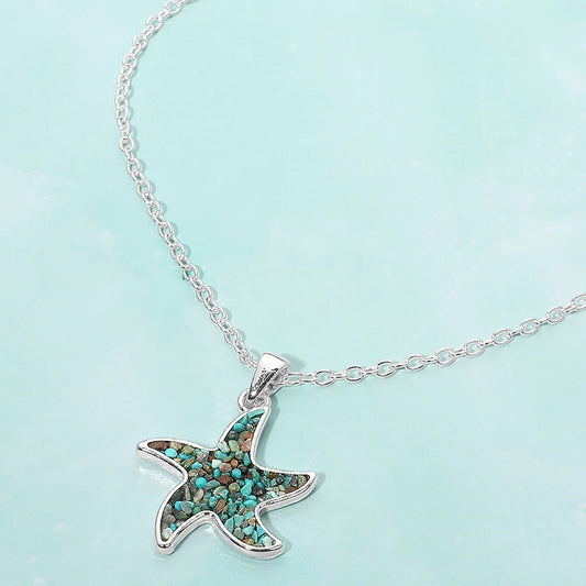 Madeline Love Silver, Turquoise Crushed Pebble Starfish Pendant Necklace - Jewelry
