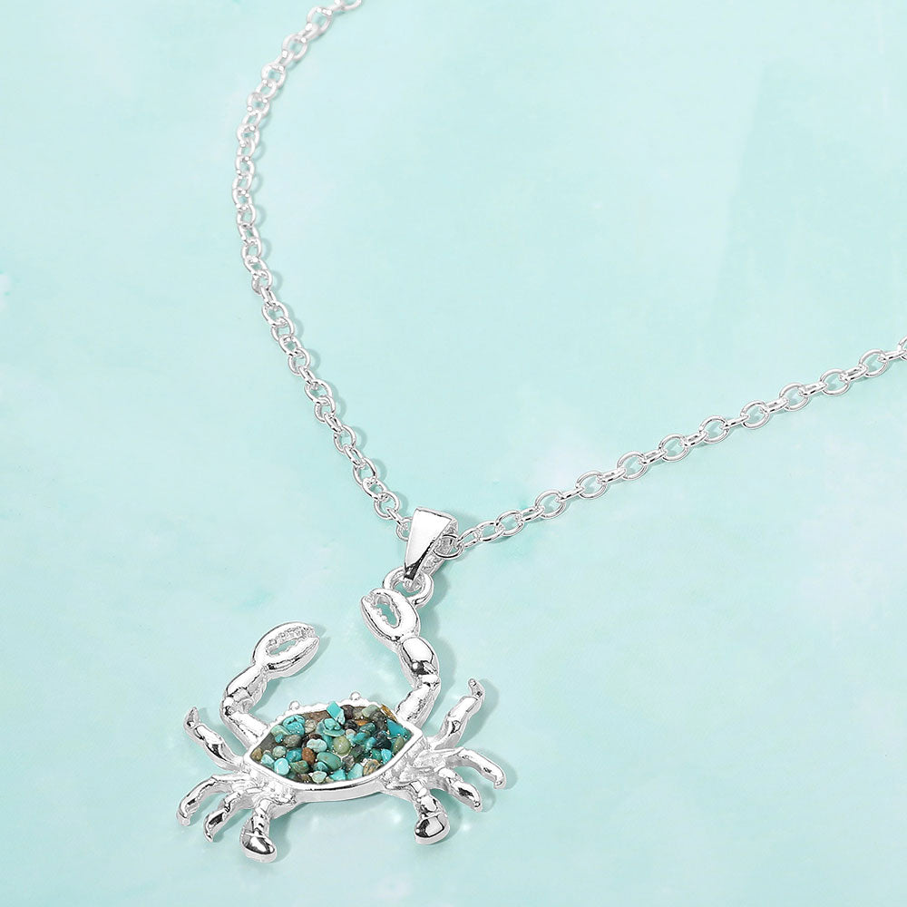 Madeline Love Silver, Turquoise Crushed Pebble Crab Pendant Necklace - Jewelry