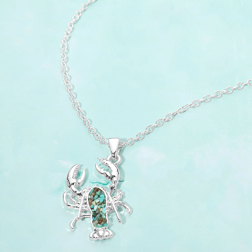Madeline Love Silver, Turquoise Crushed Pebble Lobster Pendant Necklace - Jewelry