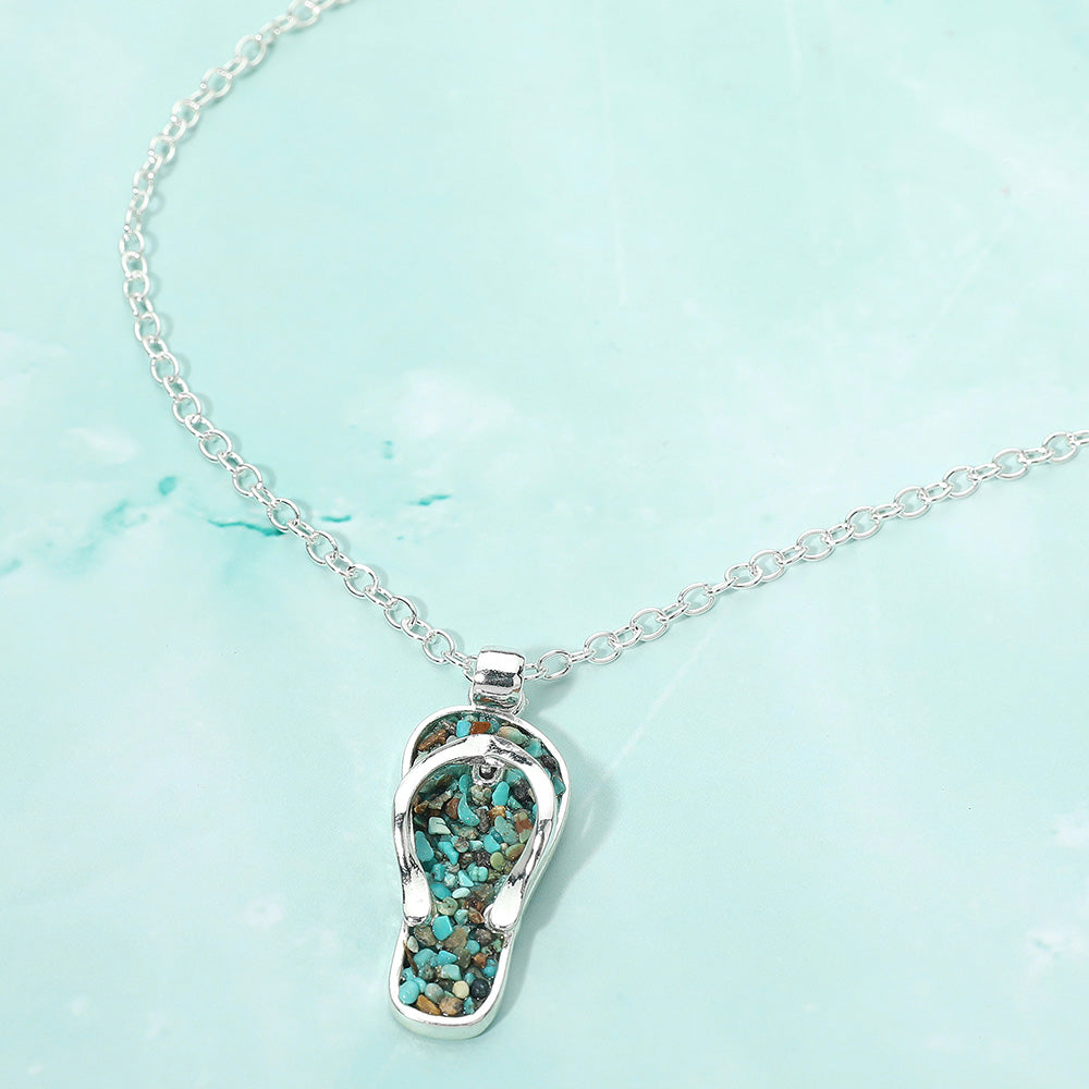 Madeline Love Silver, Turquoise Crushed Pebble Flip Flop Pendant Necklace - Jewelry