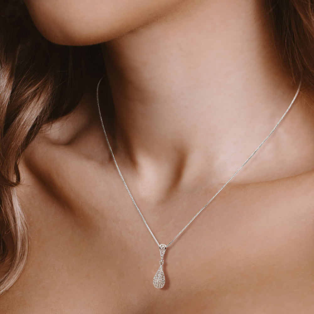 Madeline Love Rhodium CZ Stone Paved Teardrop Pendant Necklace - Jewelry