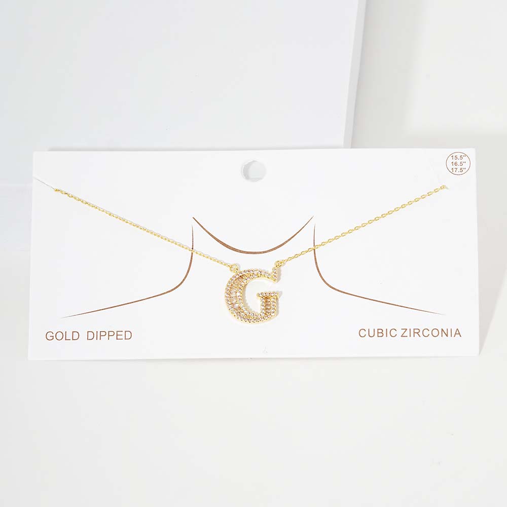 Madeline Love Gold -G- CZ Initial Monogram Pendant Necklace - Jewelry