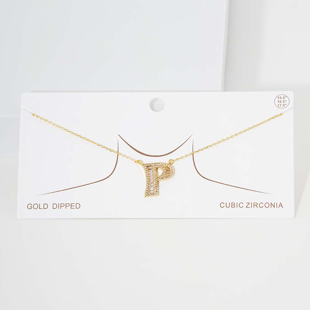 Madeline Love Gold -P- CZ Initial Monogram Pendant Necklace - Jewelry
