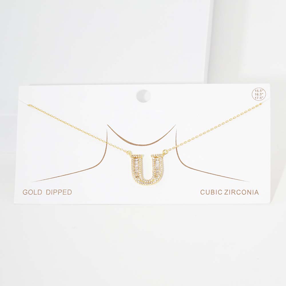 Madeline Love Gold -U- CZ Initial Monogram Pendant Necklace - Jewelry