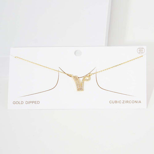 Madeline Love Gold -V- CZ Initial Monogram Pendant Necklace - Jewelry
