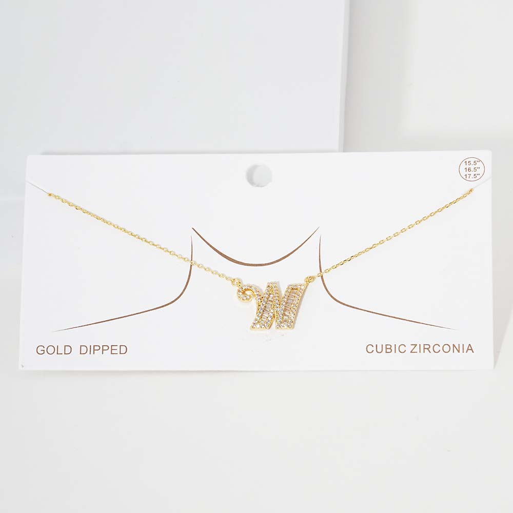 Madeline Love Gold -W- CZ Initial Monogram Pendant Necklace - Jewelry