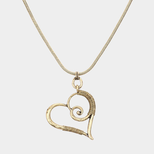 Open Heart Vintage Metal Necklace - Gold Burnished - Necklaces